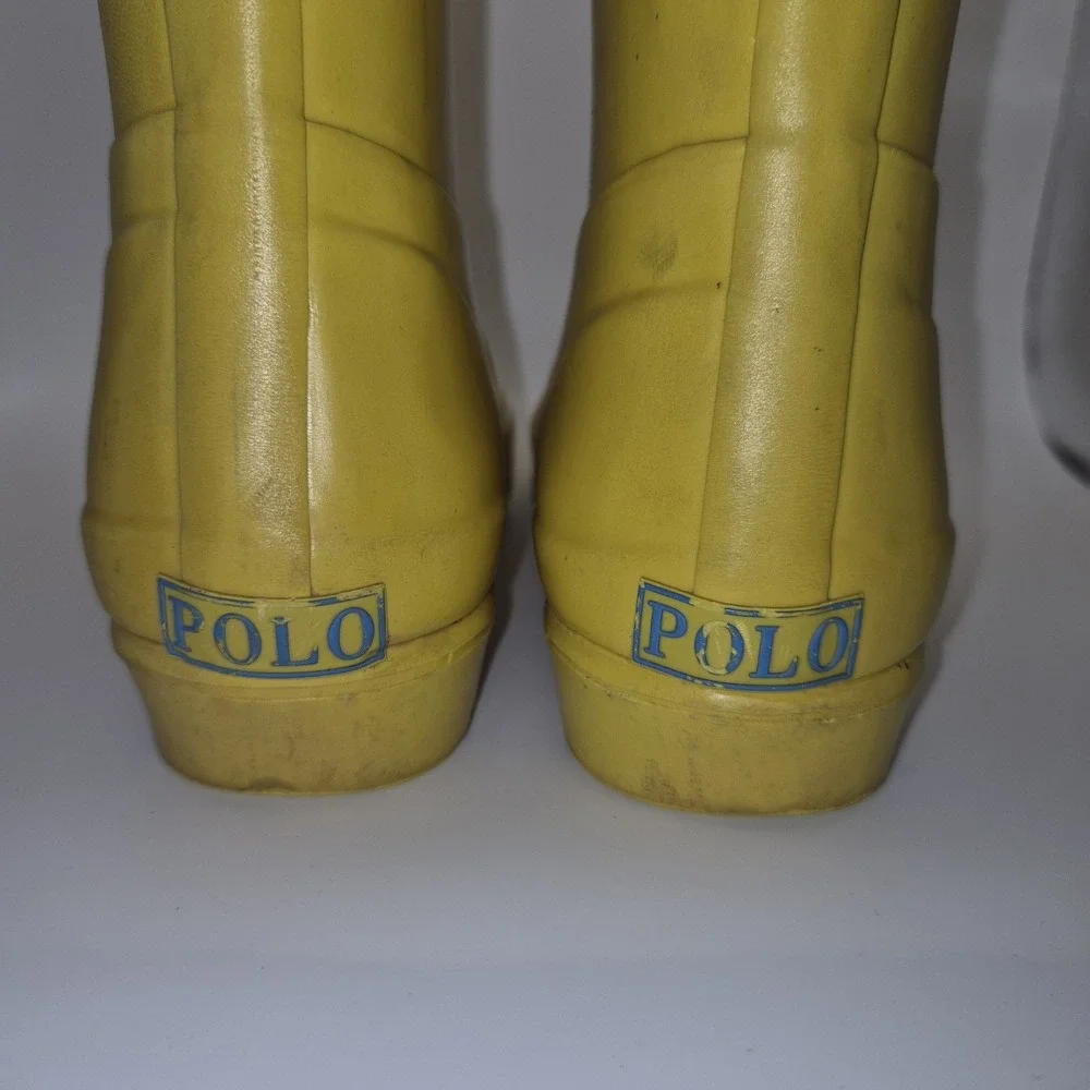 Polo Ralph Lauren Yellow Rain Boots Kids‎ Blue Pony Rubber Buckle Boots Youth